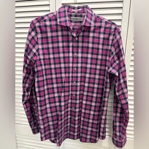 Express Pink and Blue Plaid Shirt